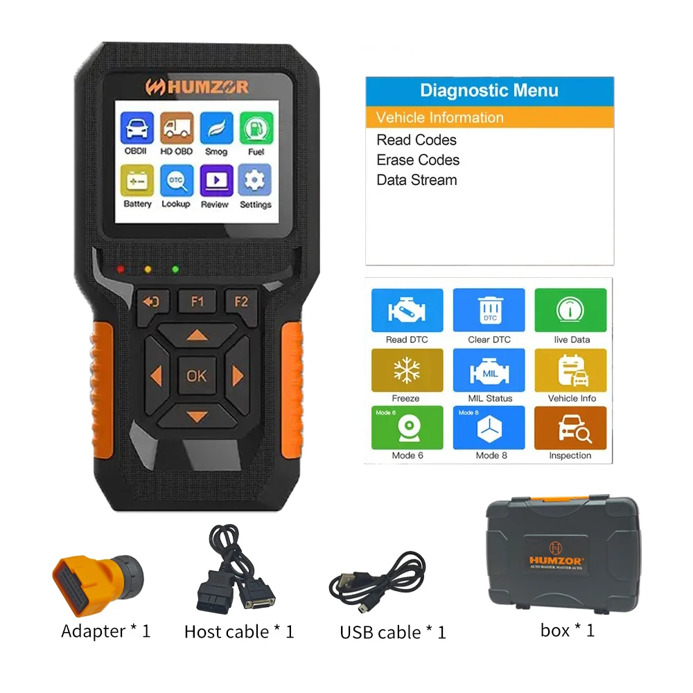 

HUMZOR NexzCheck NC601 OBD 2 Diagnostic 12V/24V Code Reader Engine J1939 Car Automotive Scanner Remove Truck Fault Battery Test