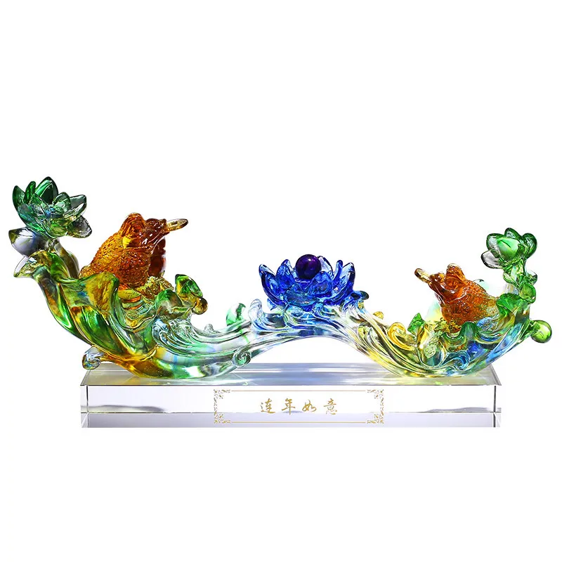 Glazed annual ruyi lotus ornament lucky golden toad hotel company opening housewarming gifts creative gifts large