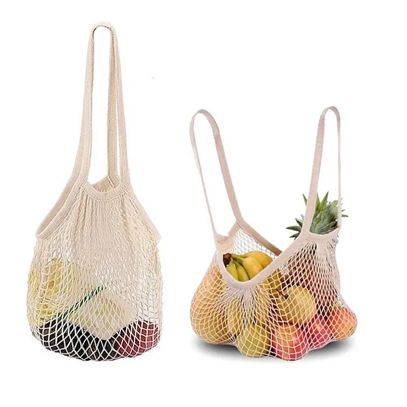 Fruit and Vegetable Bags Can Be Washed Portable Reusable Grocery Bags Cotton Mesh Rope Organic Tote Short Tote Net Tote Bag