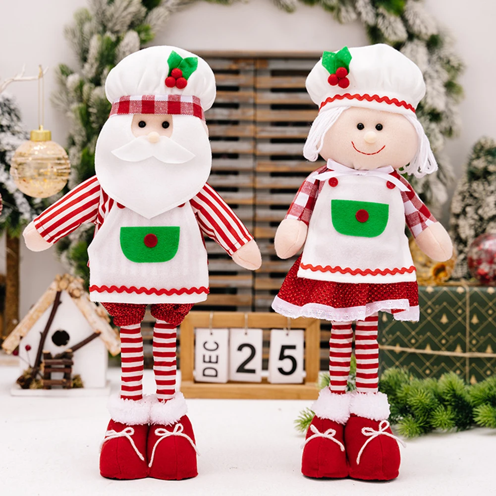 1pc Christmas Doll Retractable Christmas Chef Hat Doll Household Christmas Plush Elf Doll Ornaments DIY Decor Supplies