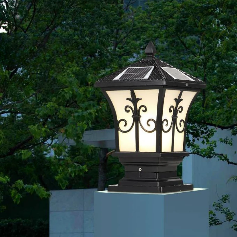 Outdoor Pillar Lamp LED Solar Wall Lights Garden Gate Wall Sconce Walkway Wall Lights Home Outside Black Wall Light Include Bulb