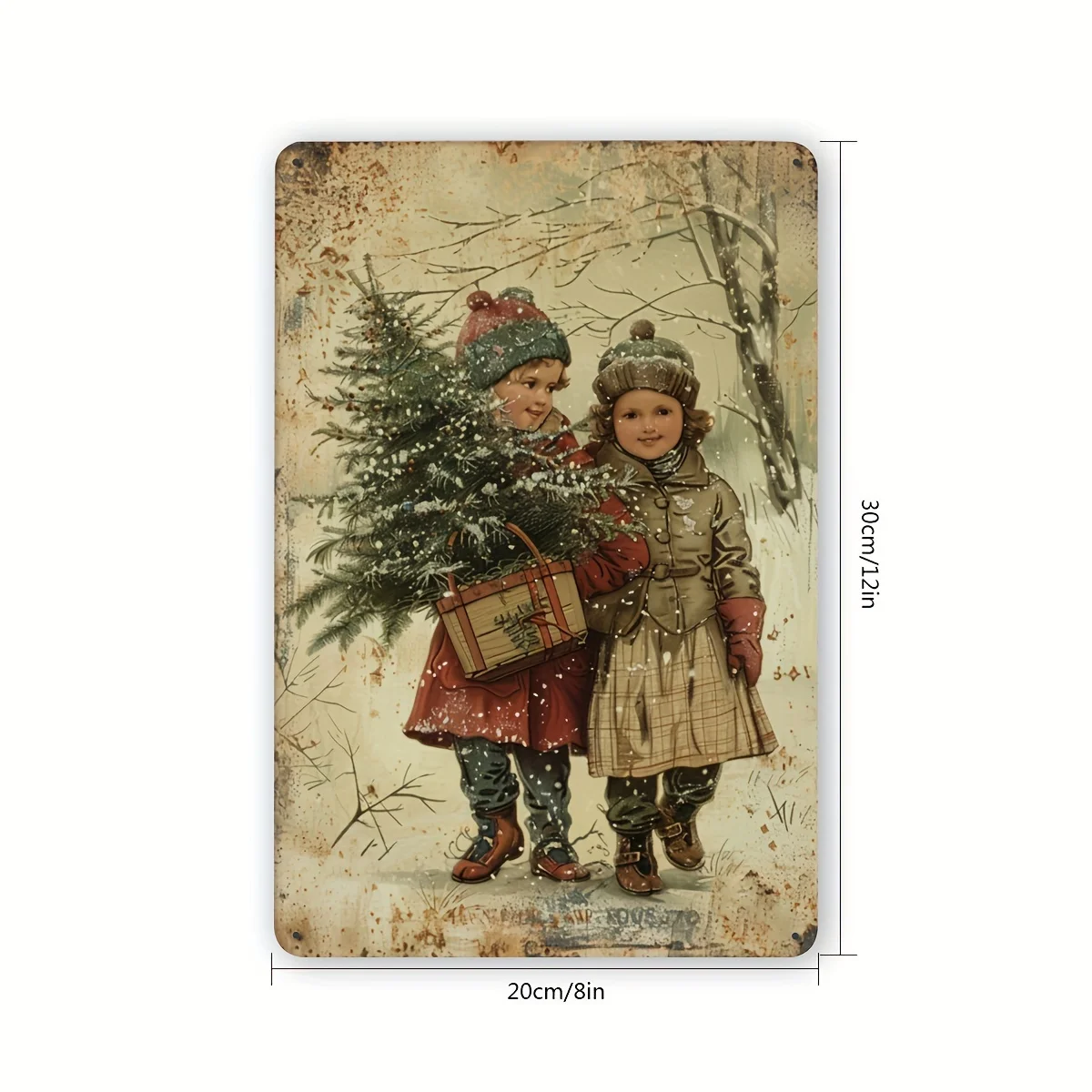 Creative Vintage Metal Tin Sign Featuring Children And a Christmas Tree, Suitable for Gym, Bar, Café, Garage, Iron Artwork, And