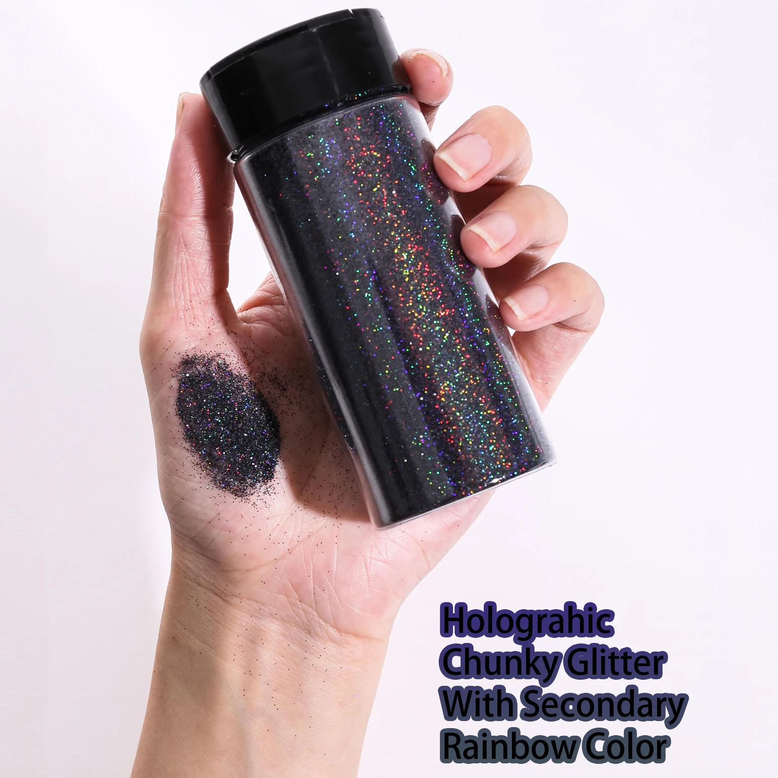 80G/2,8OZ holografischer ultrafeiner Glitzer, 1/128" Harz-Glitzerpulver, Paillettenflocken, Haar, Gesicht, Körper, Nagelglitzer – Detail 2