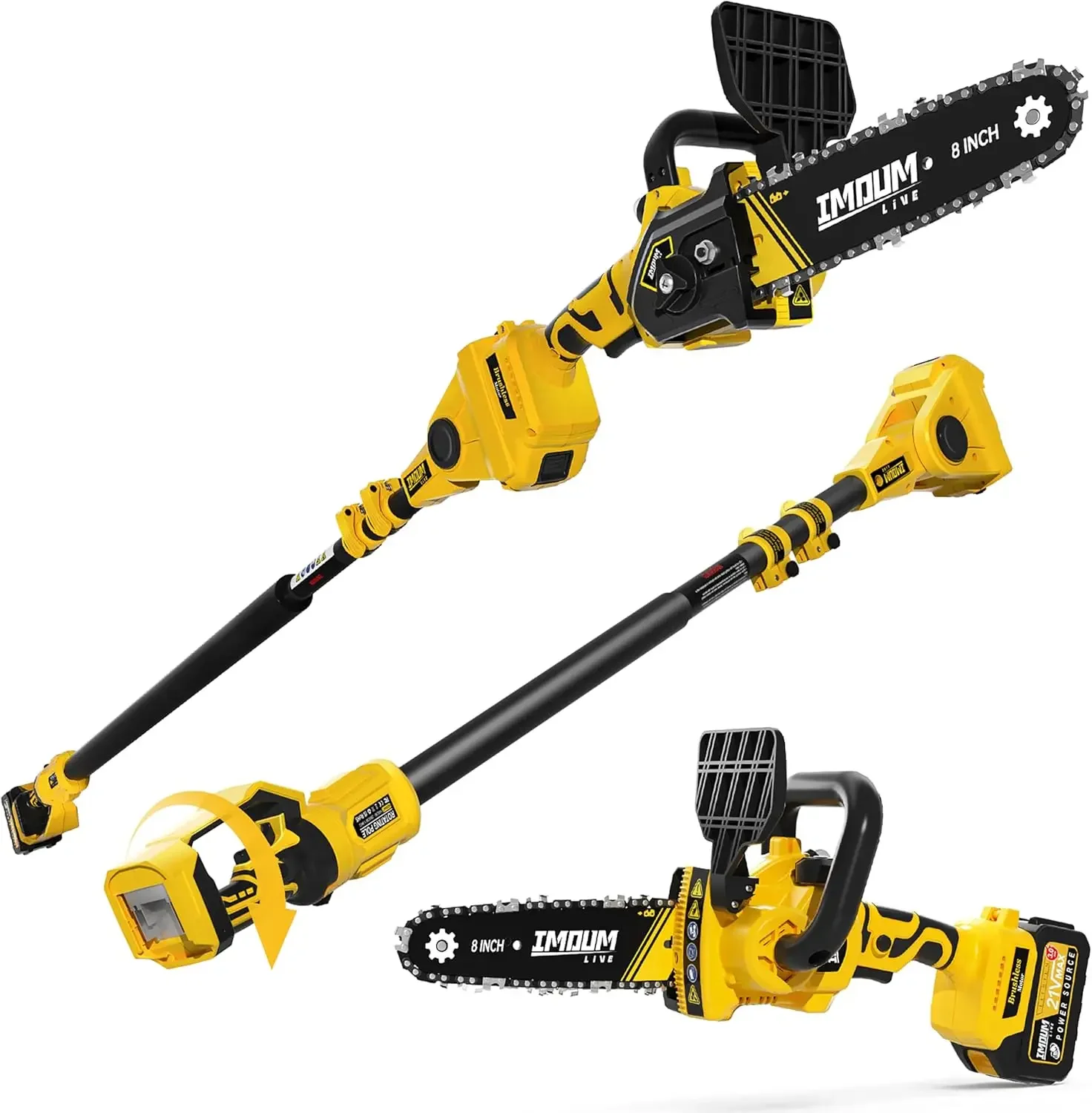 2-IN-1 Cordless 8 Inch Pole Saw & Chainsaw, 21V 3Ah Battery, 14.7ft Max Reach, 8.3lb Lightweight, Powered Pole Saws fo