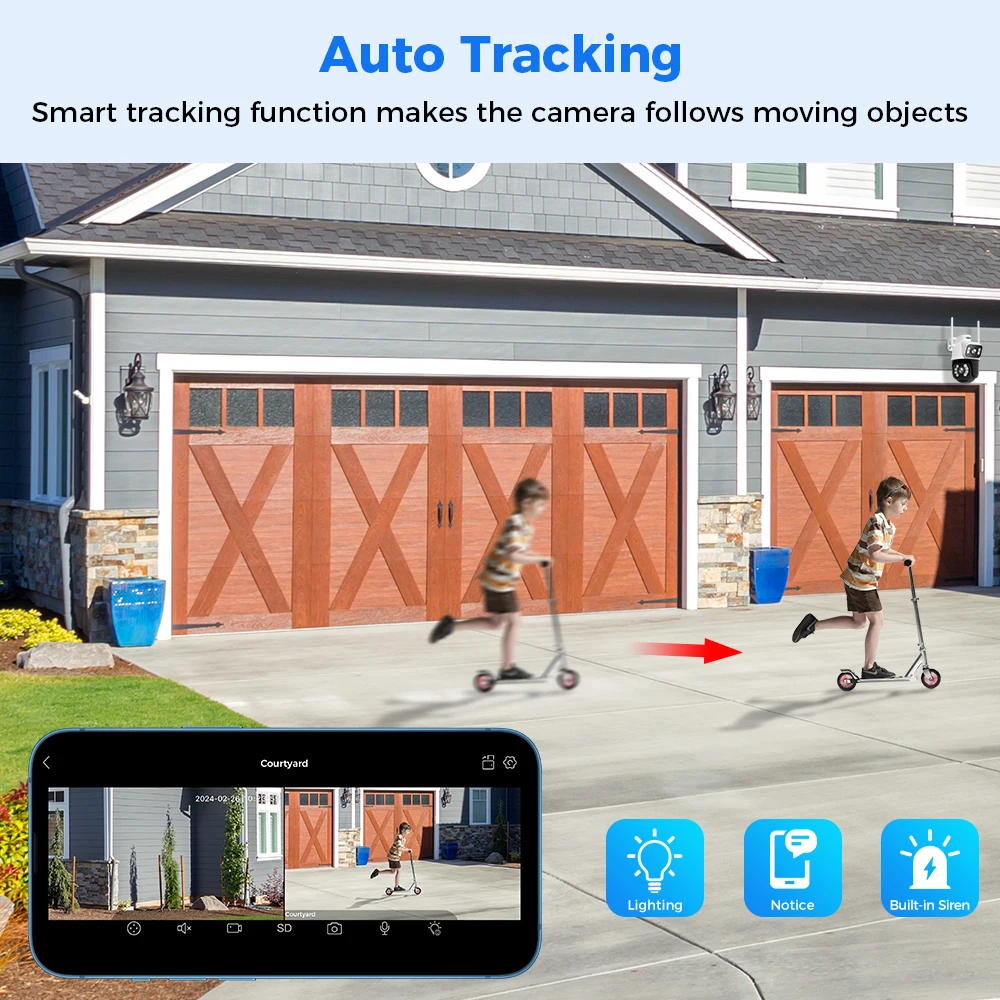 Hiseeu 8mp Wifi Survalance Camera Dual Screen & Dual Lens Color Night Vision Ai Auto Tracking Outdoor Draadloze Beveiligingscamera