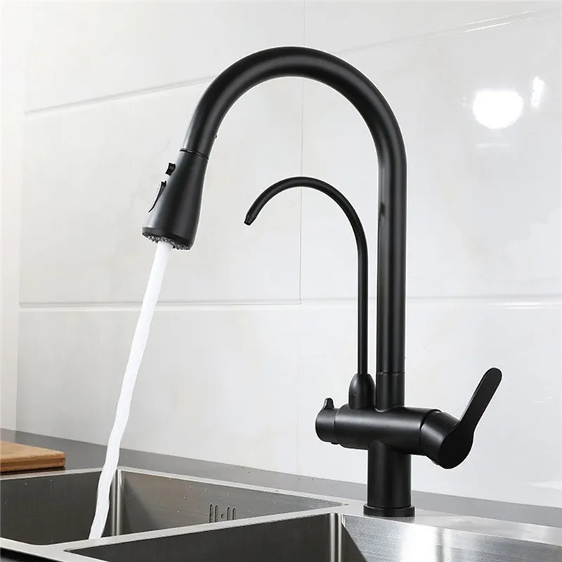 

Tuqiu Black Pull Out Kitchen Faucet Water Filter Tap Brass Crane For Kitchen Deck Mounted Sink Faucet Mixer 3 Way Kitchen Faucet