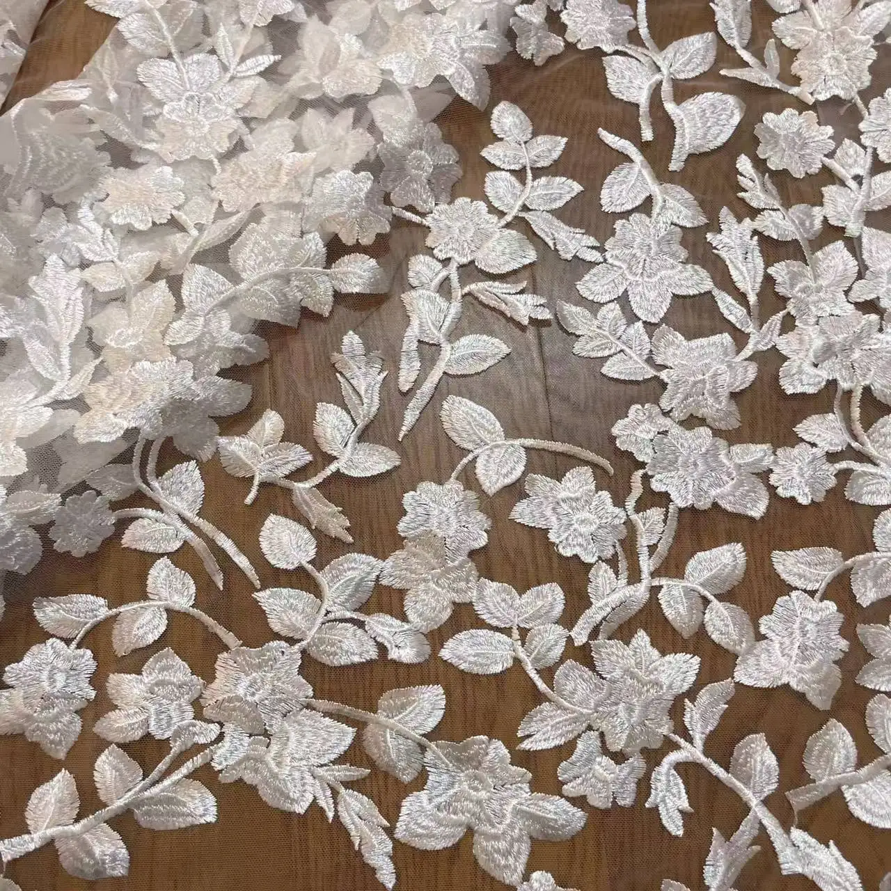 Mesh-Stickstoff mit Spitzenblättern, Hochzeitskleid, Braut-Spitzenstoff, RS4145 – Detail 2