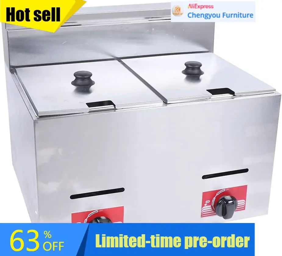 

Propane Fryer Double Cylinder Gas Fryer With Baskets Lids Stainless Steel Countertop Table Top For Kitchen