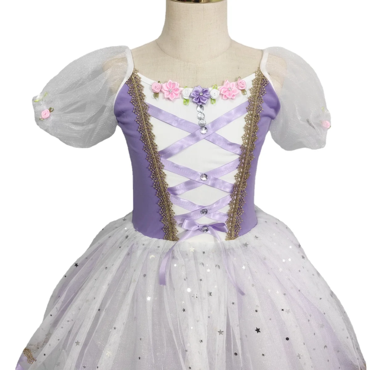 Ballet Tutu Dress for Kids Giselle Professional Competition Dance Lilac Puffy Skirt Long Dress Leotards for Girls