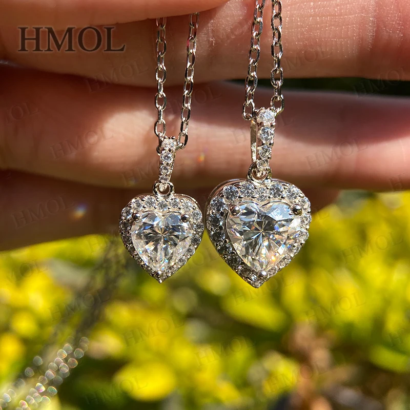 

Moissanite Heart Pendant Earrings Pendant Necklace White Color 100% 925 Sterling Silver Exquisite Fashion Jewelry Set Gift Women