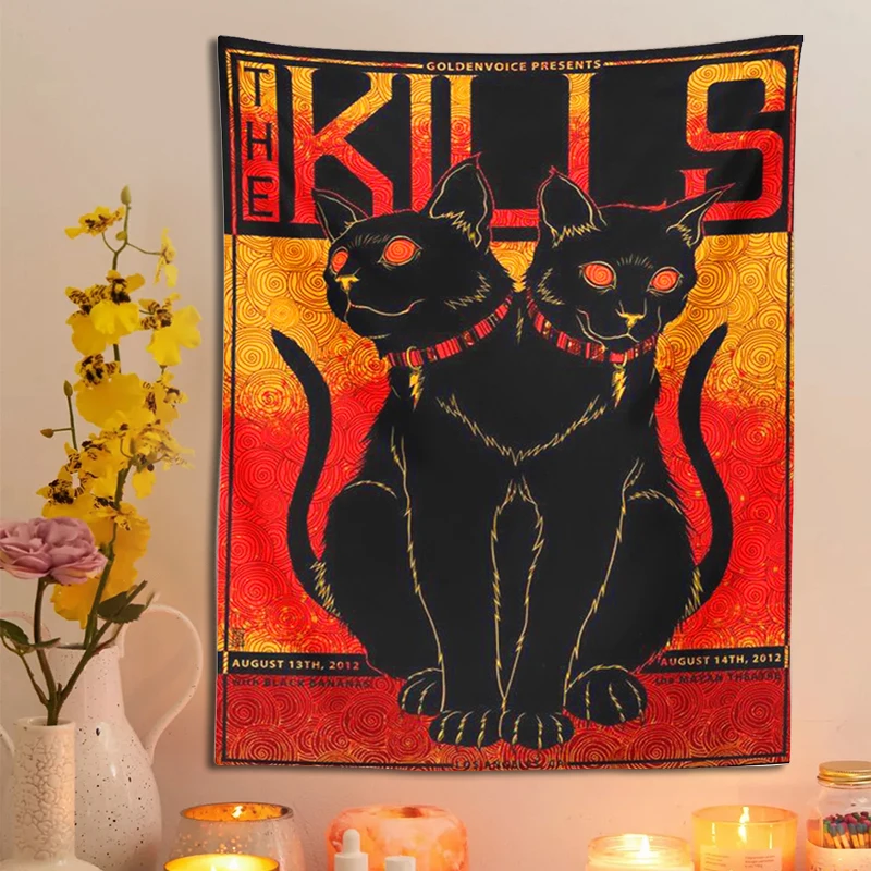 The Kills Tapestry Wall Hanging Mysterious Black Cat Psychedelic Tarot Witchcraft Astrology Cool Decor Home Wall Art Decor