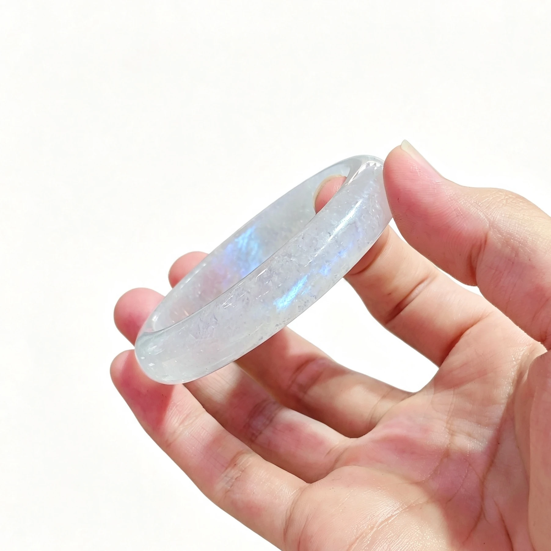 Natural Blue Flash Moonstone Bangle Clear Feldspar Gemstone Bangle Smooth Crystal Wristband Jewelry Accessories 1 Pc