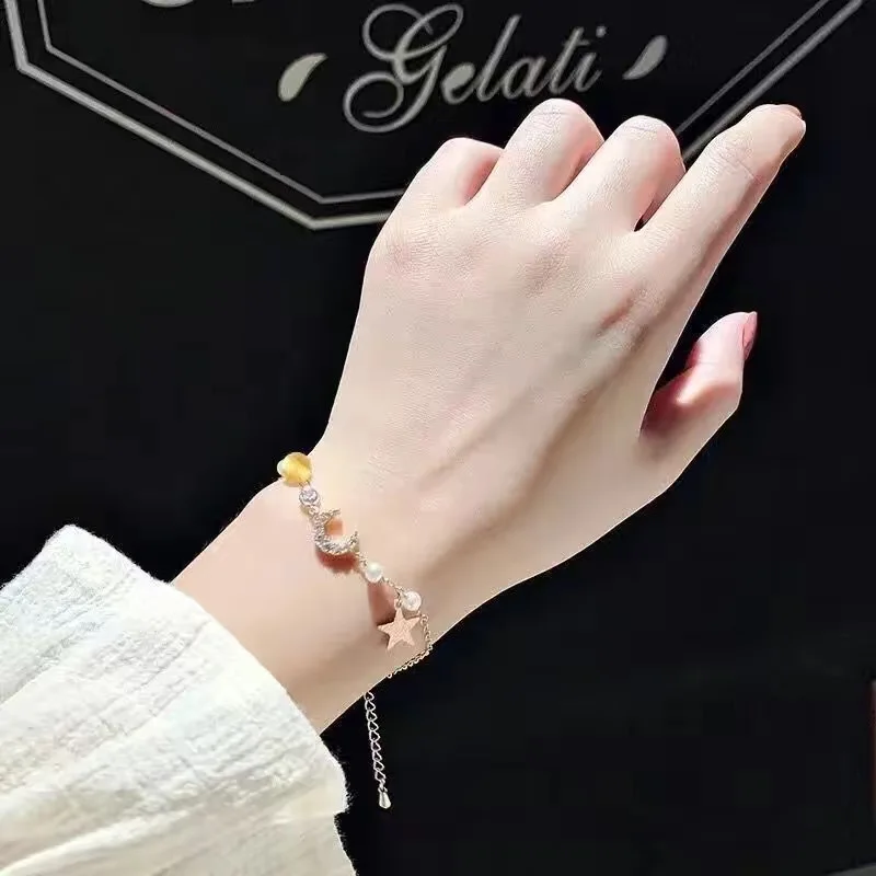 Korean Inlay Zircon Pearl Star Moon Bracelets For Women Cute Bow Adjustable Bangle Fashion Jewelry Party Gift Wholesale