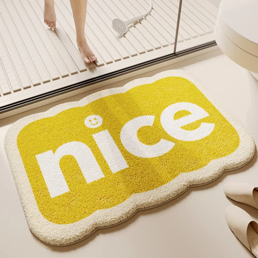 VIKAMA smiley NICE bathroom non-slip floor mats yellow and white plush absorbent floor mats ins style cute home decor carpet