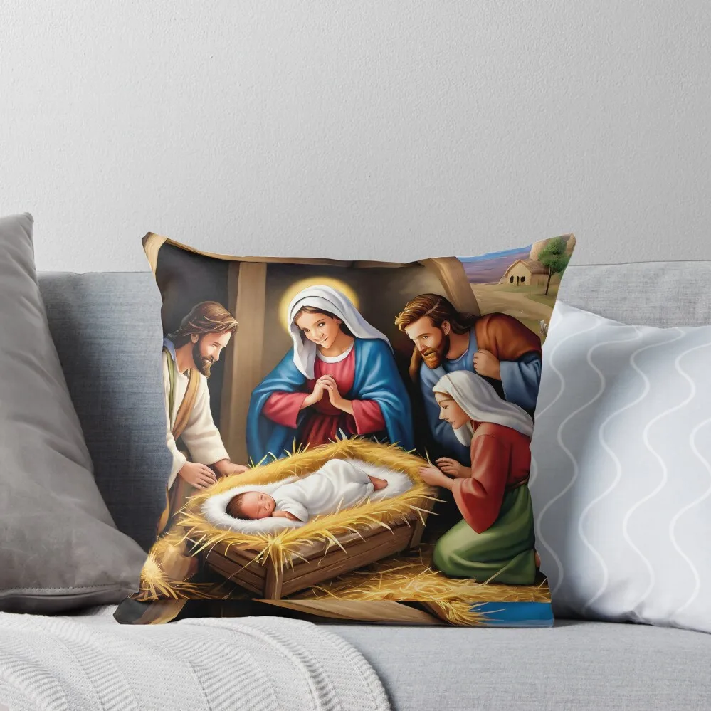

Jesus in the manger Throw Pillow Marble Cushion Cover Cushions Home Decor Cushions For Children pillow