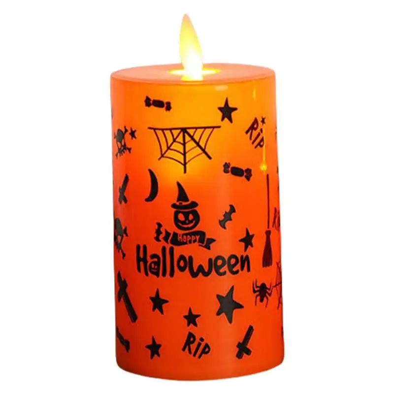 

Halloween Tea Light Candles Flickering Flame LED Electronic Candle-shape Light Graffiti Pattern Flameless Light Battery Operated