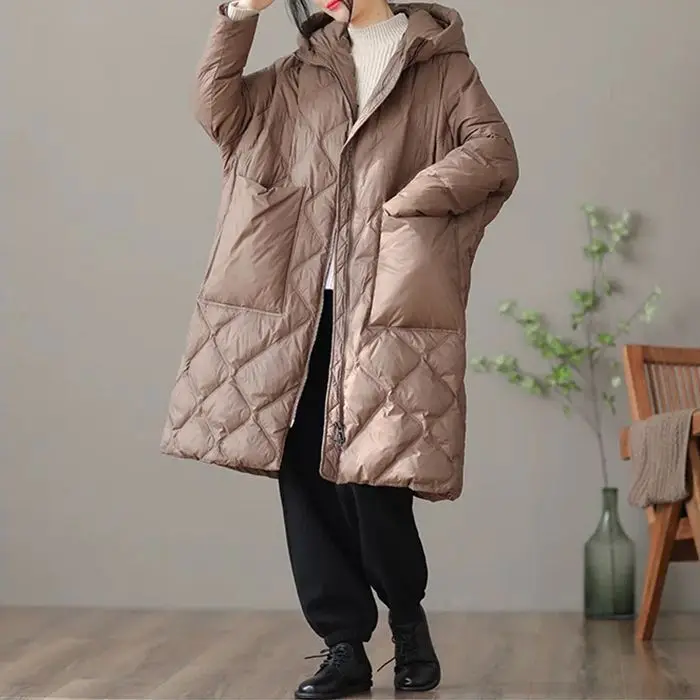 Winter nieuwe dames donsjack losse oversized eend donsjack met capuchon