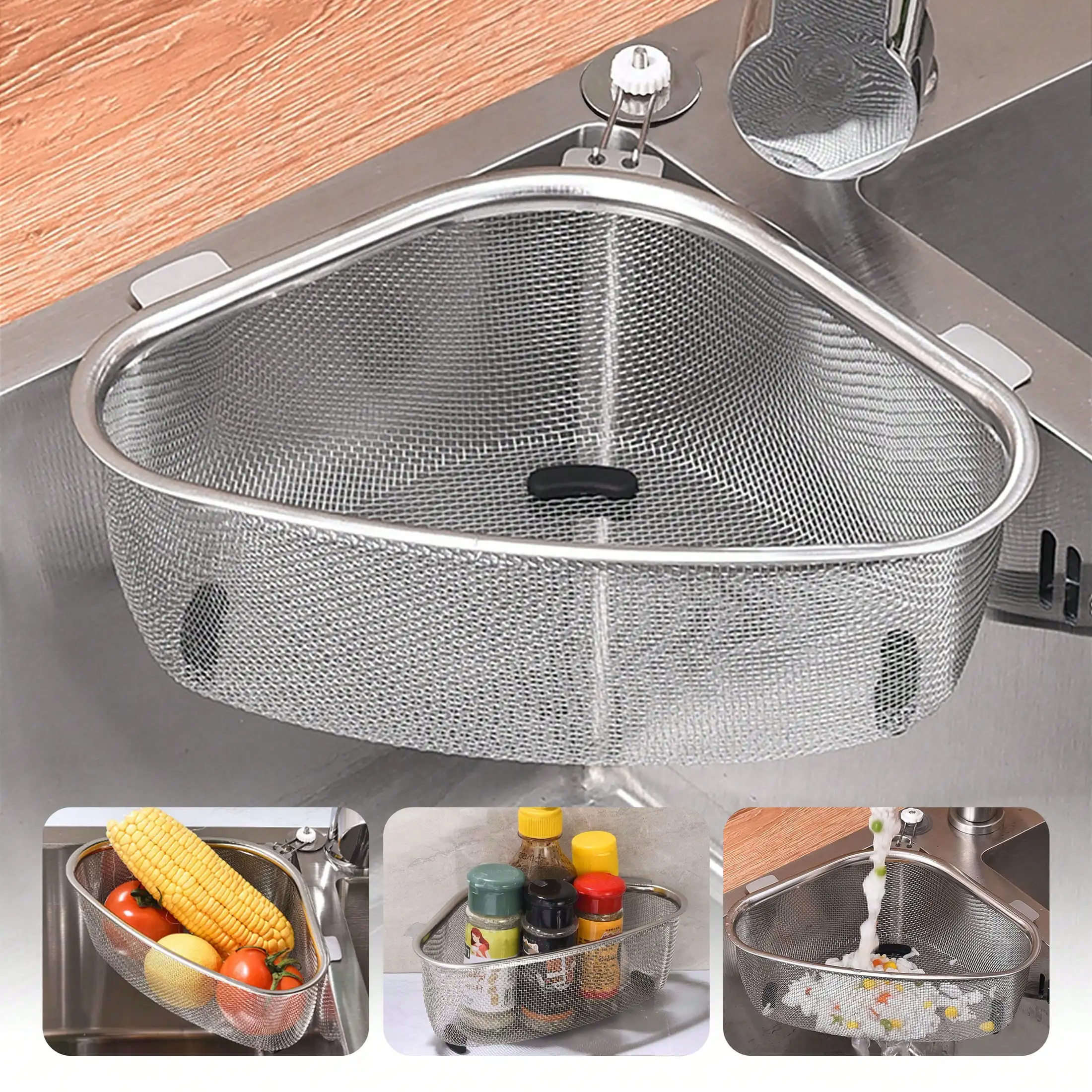 

Stainless Steel Triangle Sink Colander: Fall/Winter Style, Corner Drain Rack—Efficient Fruit/Vegetable Strainer