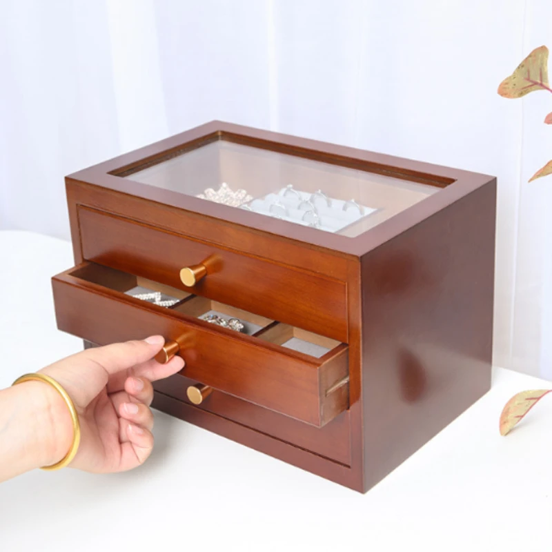 Wood Jewelry Box Velet Necklace Bracelet Earrings Rings Jewelry Boxes for Women Accessories Display Stand Storage Organizer