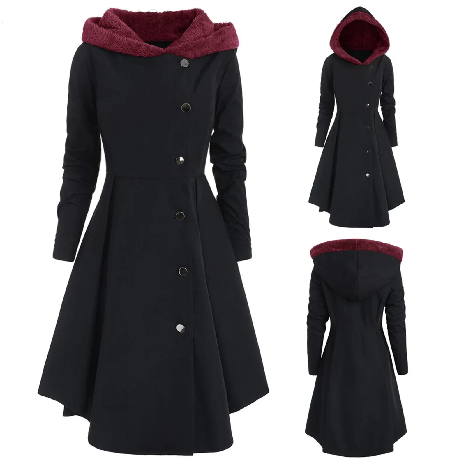 2024 Halloween Woolen Jacket Amazon Best Seller Christmas Elegant Windbreaker Women's Medium-Length Hooded Wool Coat