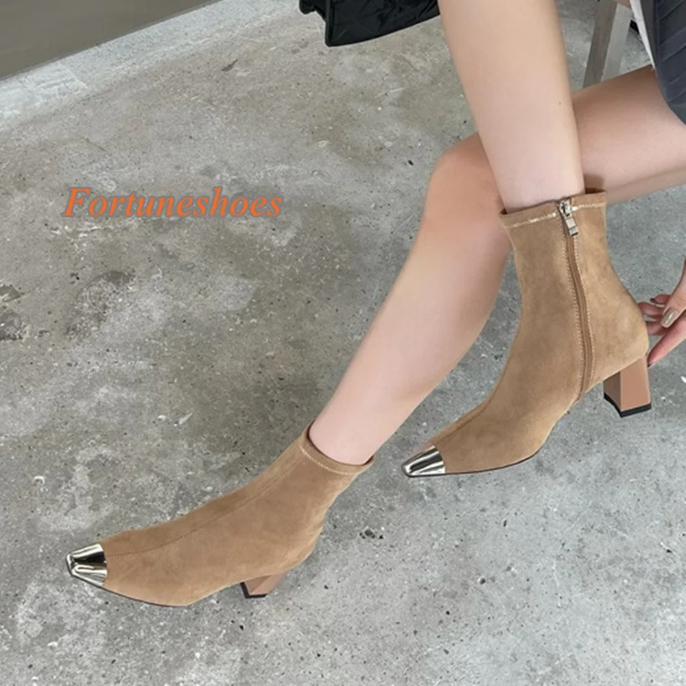 

Silver Metal Solid Pumps Square Toe Chunky Heel Back Zipper Mid Calf Women Boots Fashion Casual 2025 Newest Autumn/winter Boots