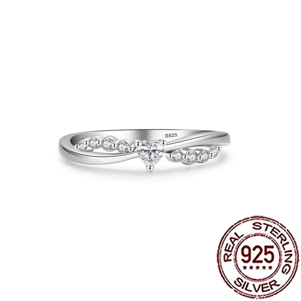 QooLady 925 Sterling Silver Beautiful Cubic Zirconia Love Heart Shape Engagement Rings for Women Wedding Band Jewelry Gift SR028