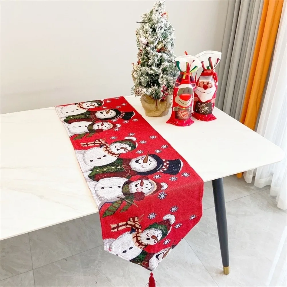 

Tassel Christmas Table Runner Printed Rectangle Snowman Tablecloth Long Table Flag Xmas Desktop Decoration