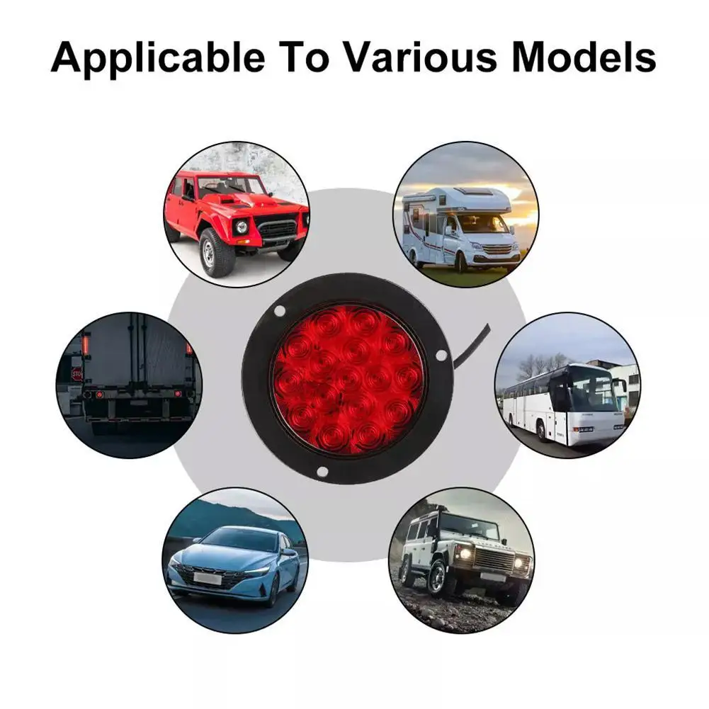 12V 24V 16 LED 14CM Round Rear Tail Lights Turn Signal Brake Stop Reverse Lamp Car Truck Trailer Lorry Red Yellow White Lamp