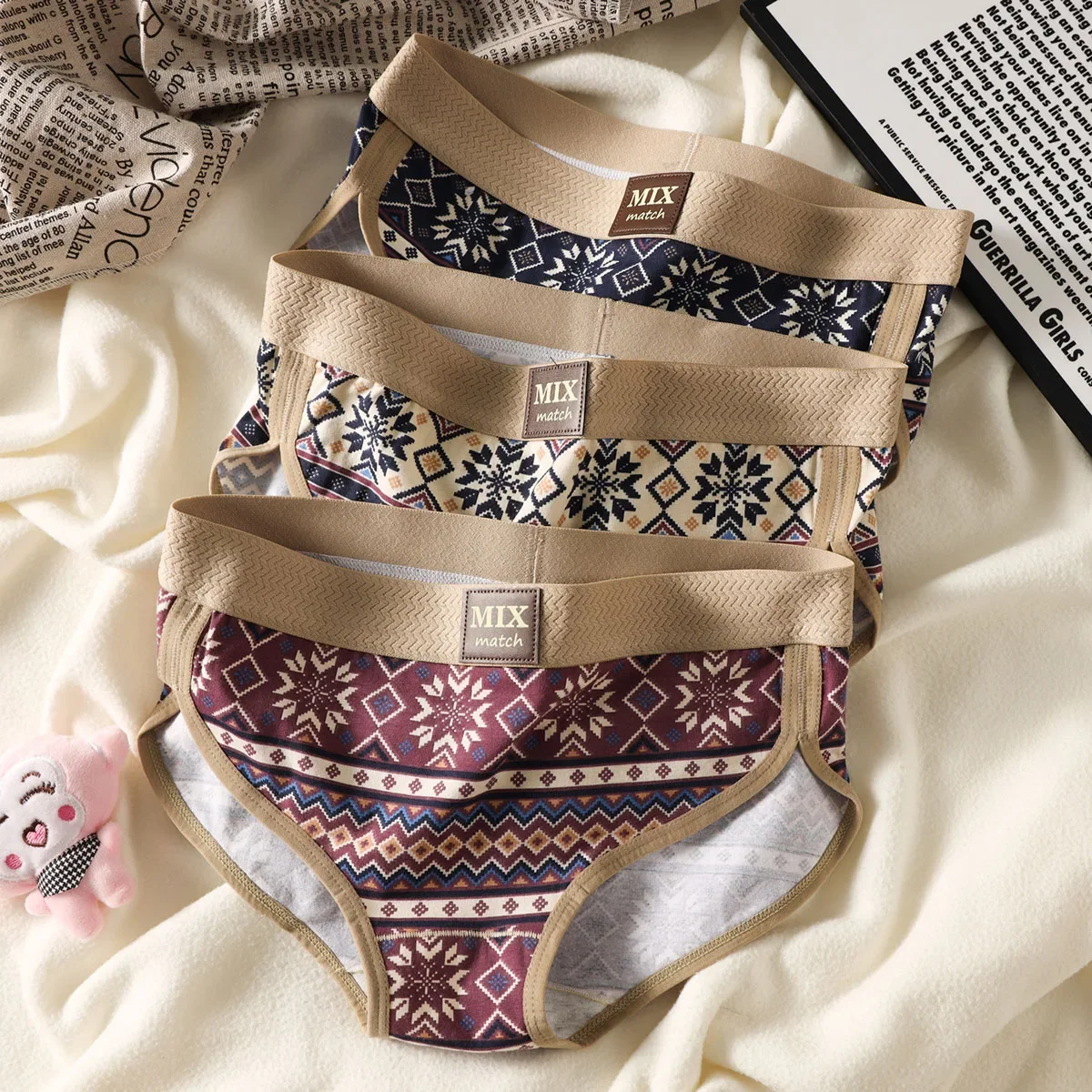 3Pcs/Pack 100% Cotton Vintage Print Women's Brief Sexy Hygroscopic Breathable Lingerie Female Comfortable Soft Crotch Underwear