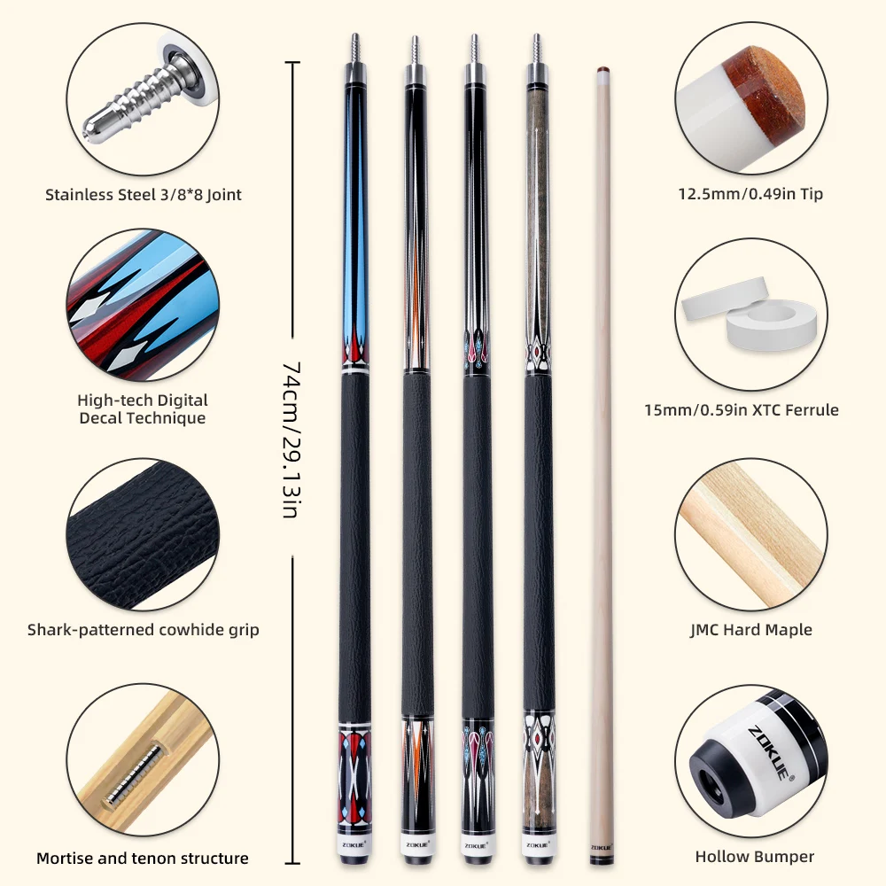 ZOKUE Maple Pool Cue Sticks FY Series مع أعواد البلياردو الاحترافية بطرف 12.5 مم #3