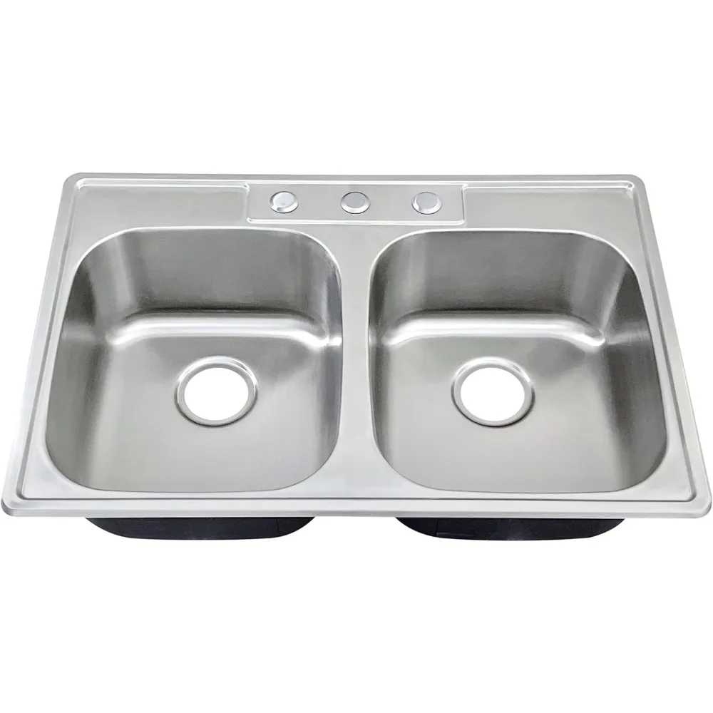 

Drop In Double Bowl Kitchen Sink 33 Inch 50/50 Topmount 18 Gauge Stainless Steel Commercial Grade Satin Finish Sinks 33 x
