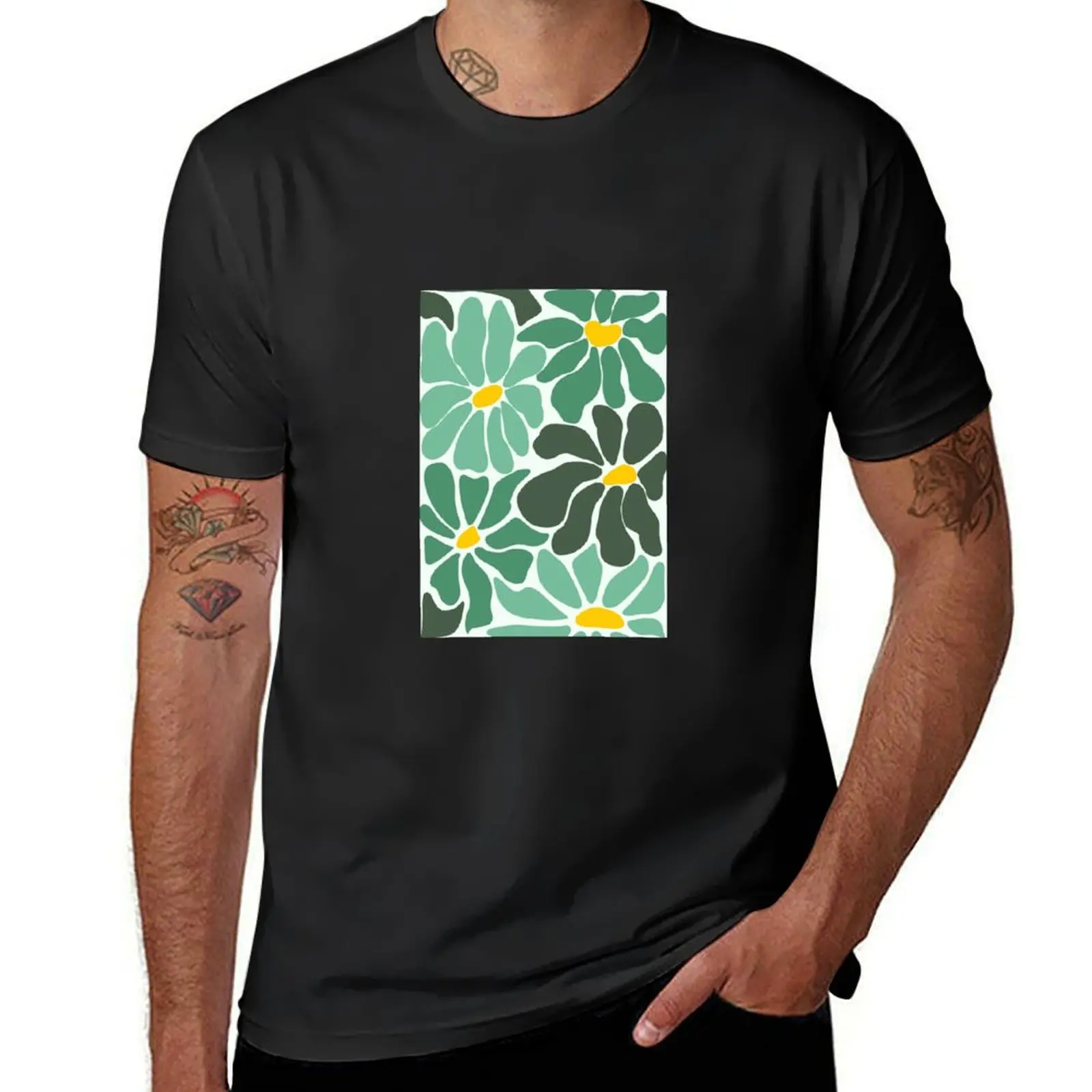 Flower power art work T-Shirt heavyweights Short sleeve tee mens cotton t shirts