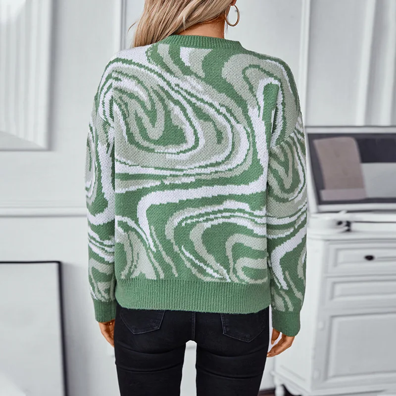 New Sweater Women Abstract Pattern Jacquard Jacket