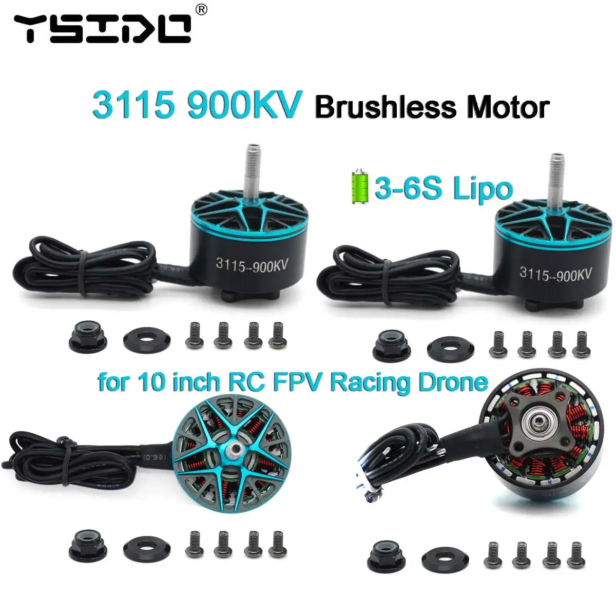 4PCS YSIDO 3115 Brushless Motor 900KV 3-6S for 10in RC Multirotor X-Class FPV Cinelifter Taurus X8Pro Protek60 FPV Camera Kit