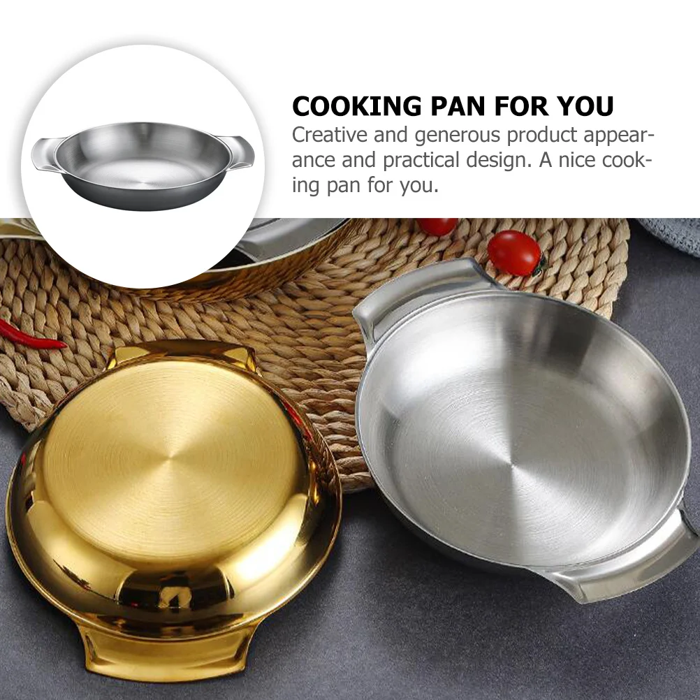 Sartén de cocina de acero inoxidable para el hogar, olla de verduras de doble mango para uso en cocina, plancha Paella Ramen, lista de inducción