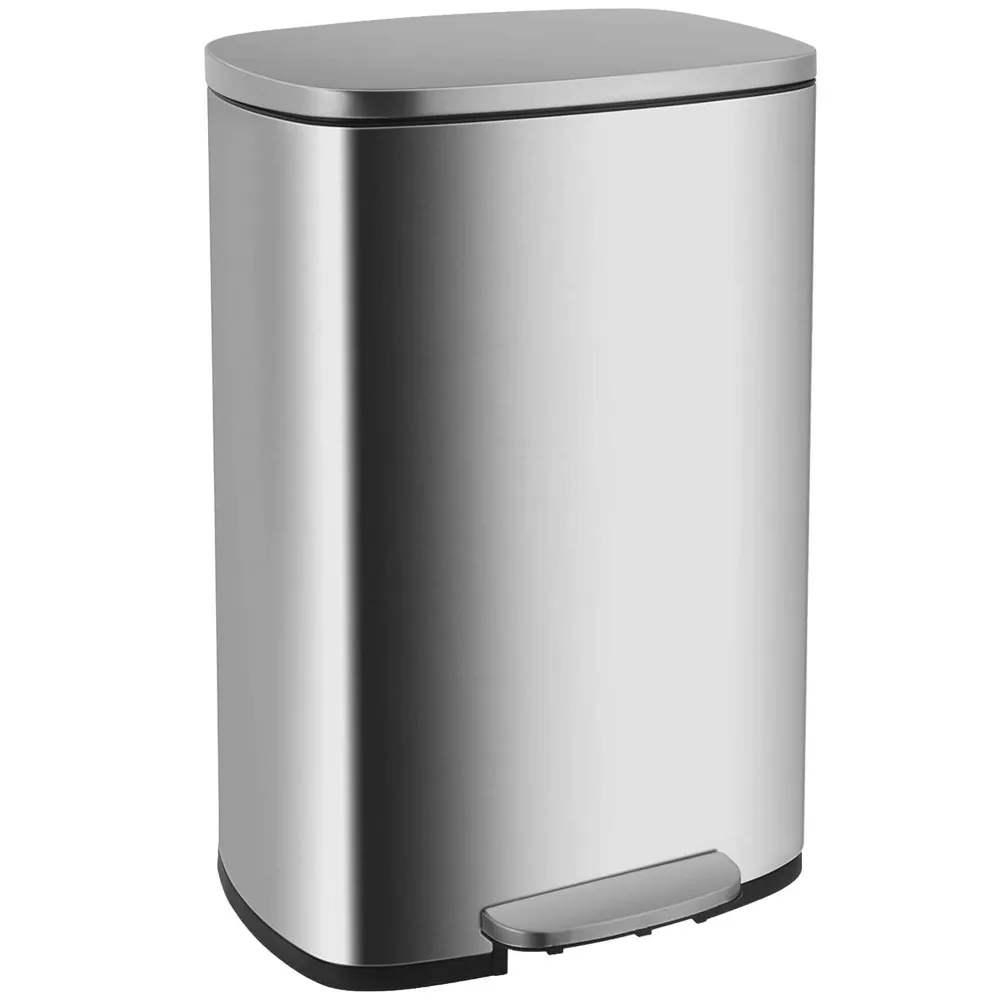 

13.2 Gallon(50L) Trash Can, Fingerprint Proof Stainless Steel Kitchen Garbage Can with Removable Inner Bucket and Hinged Lids