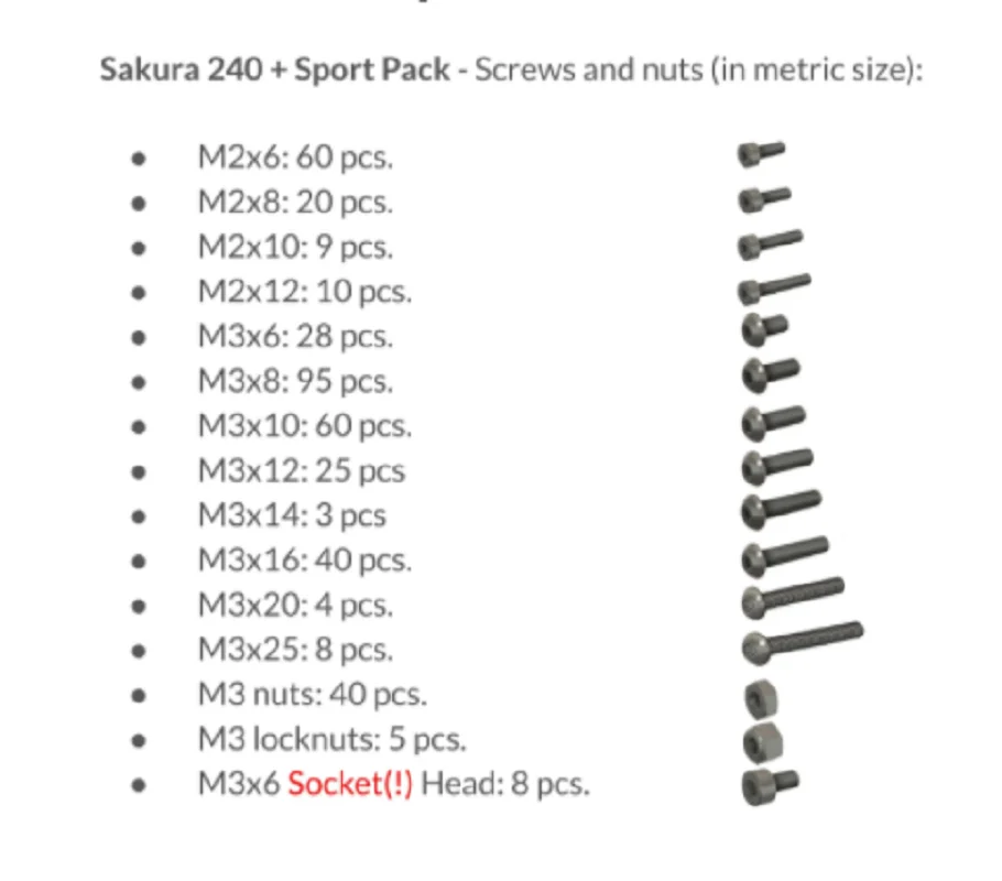 Model 17 Sakura 240 And Sport Pcak Screws And nuts 3D Sets RC Car Required Hardware 3DSets Fasteners Bolts Nut