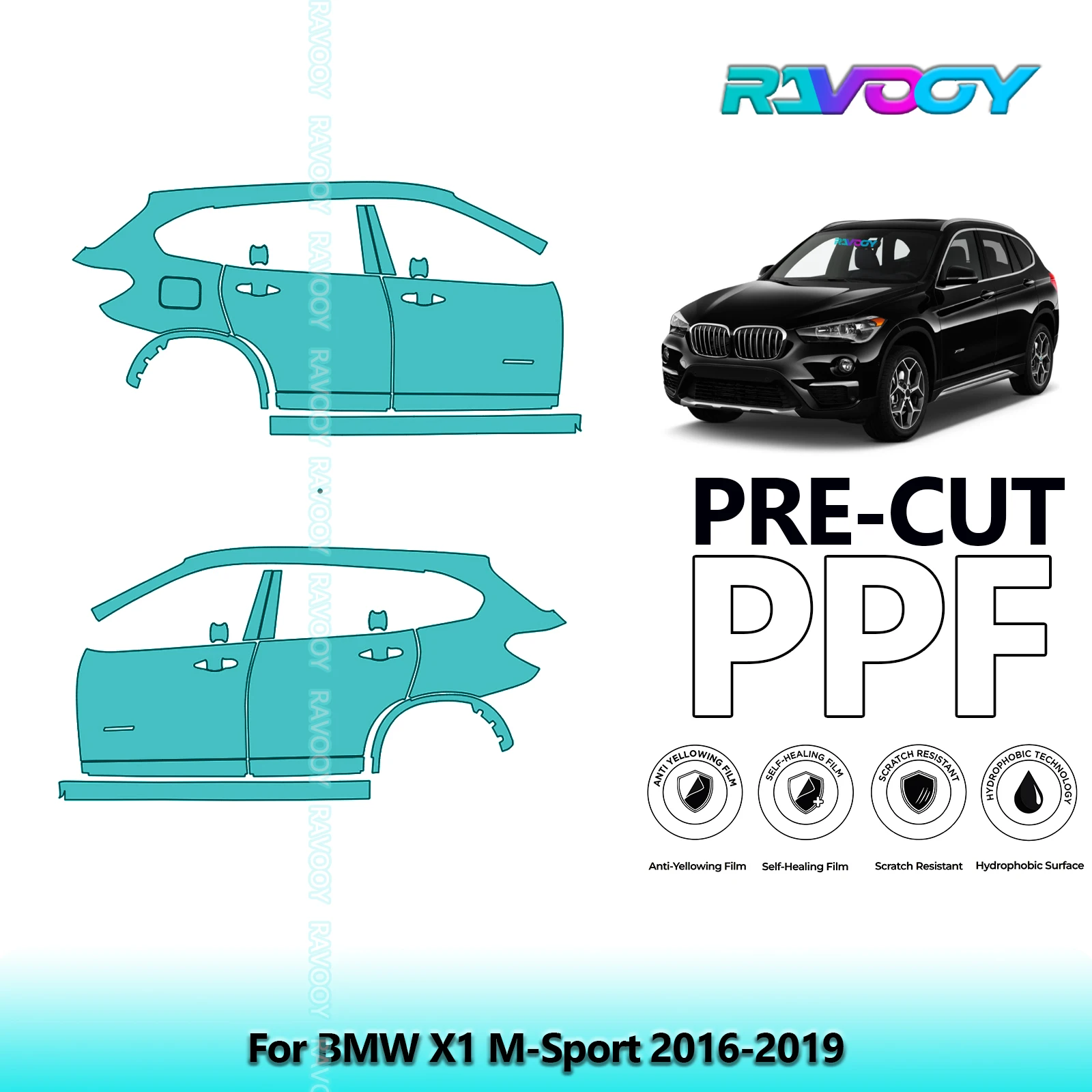 

For BMW X1 M-Sport 2016-2019 8.5mil Clear Matte Pre-Cut PPF Door & A/B Pillar Kit TPU Paint Protection Film Set