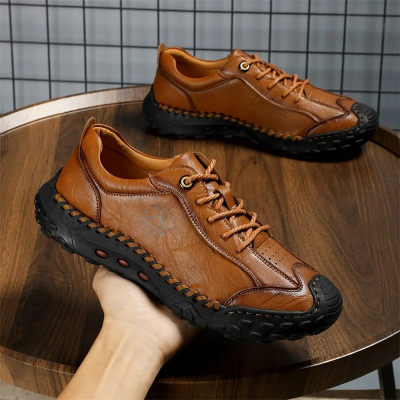 

Классическая мужская кожаная повседневная обувь на мягкой подошве, уличная мужская обувь ручной работы с шитьем, износостойкая обувь на подошве, большой размер 48