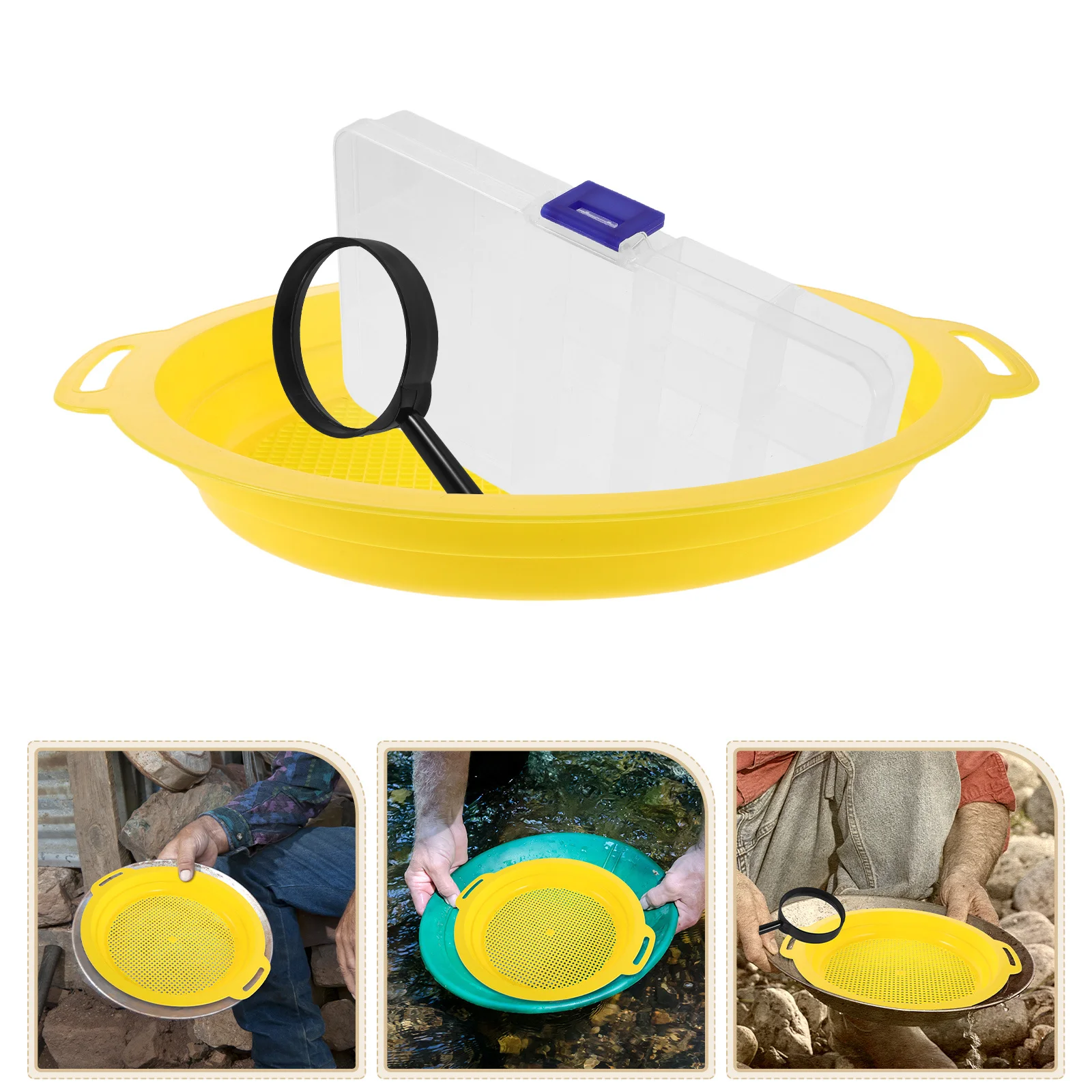

1 Set Gold Panning Mesh Pan For Mining Portable Soil Sifter With Magnifier Fine Mesh Sieve Sand Gravel Rock Sorting Dirt Screen
