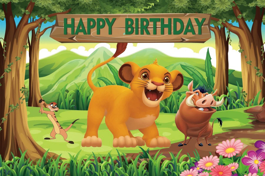 ديزني الأسد الملك سيمبا خلفية مخصصة الغابات الاطفال حفلة عيد ميلاد صور خلفية غروب الشمس استحمام الطفل راية ملصق الكرتون