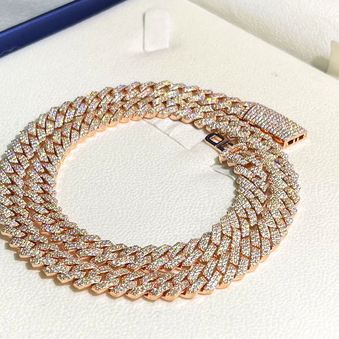 Wholesale Fine Jewelry Cubic Zircon Chain 14k Gold Plated 925 Sterling Silver 2rows Cz Iced Out Cuban Link Chain