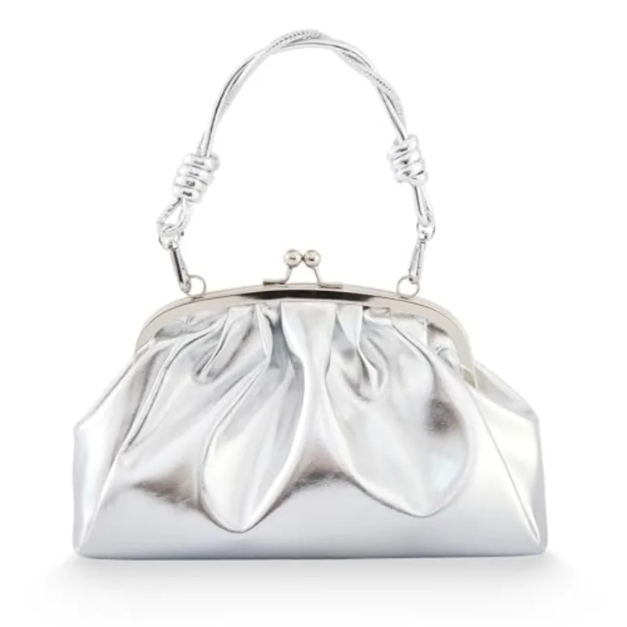 

Huralona Dressy Pleated Vegan Leather Clutch Ruched Bag Purse Metallic PU Clutch Cloud Dumpling Bag for Women
