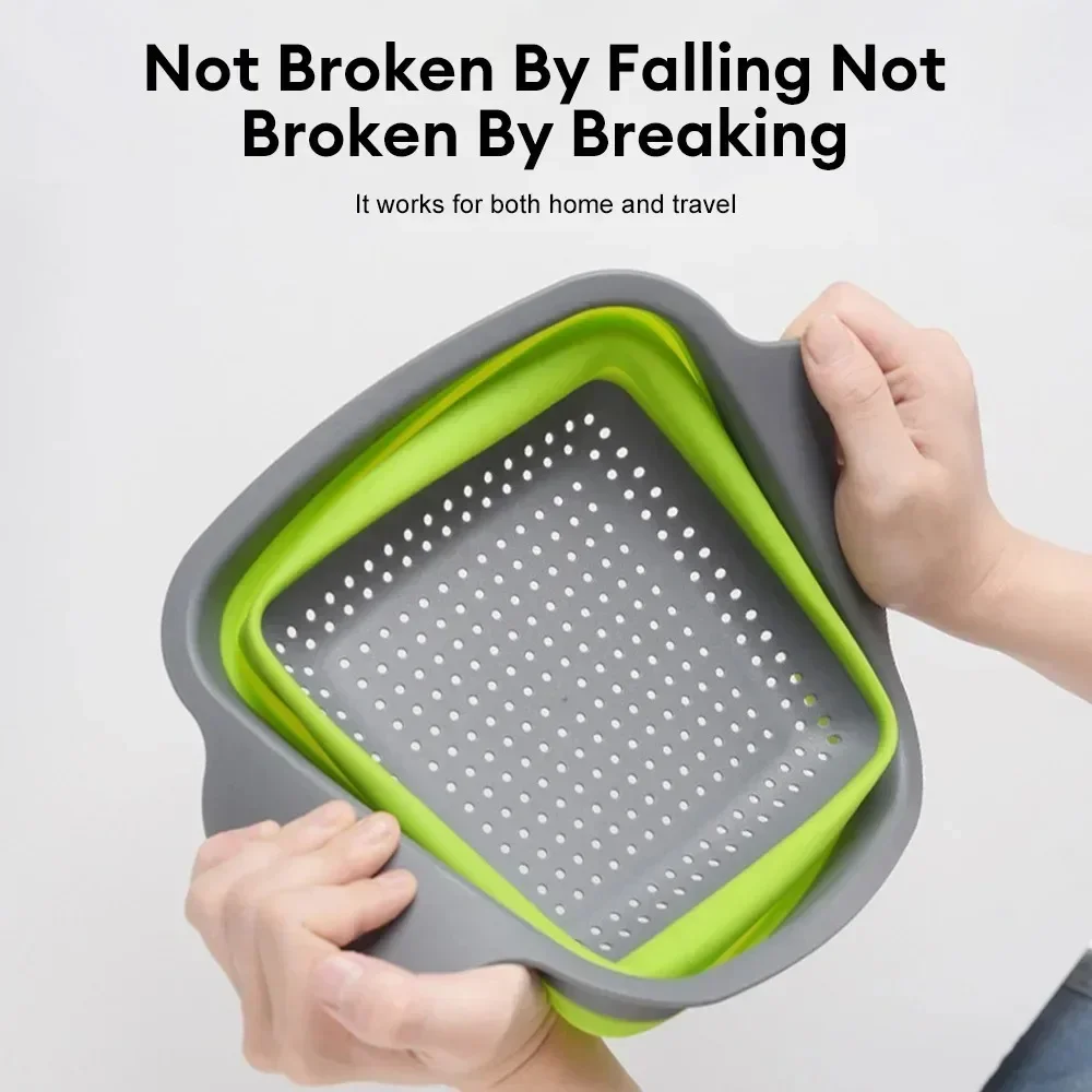 Foldable Fruit Vegetable Washing Basket Strainer Portabl Silicone Colander Collapsible Drainer with Handle Kitchen Tools