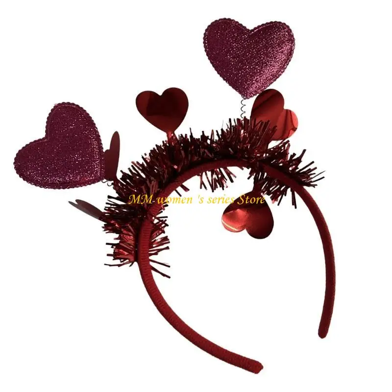 

Q39C Valentine's Day Hair Accessories Glitters Heart Headpiece Comfortable Festival Headband for Parties and Photo Props