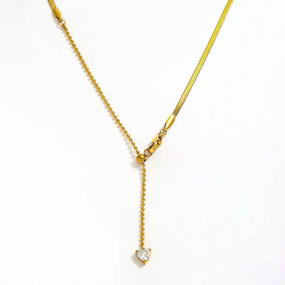 

Joolim Jewelry High End PVD Wholesale Fashion Zirconia Snake Bone Blade Chain Adjustment Y Stainless Steel Necklace for Women