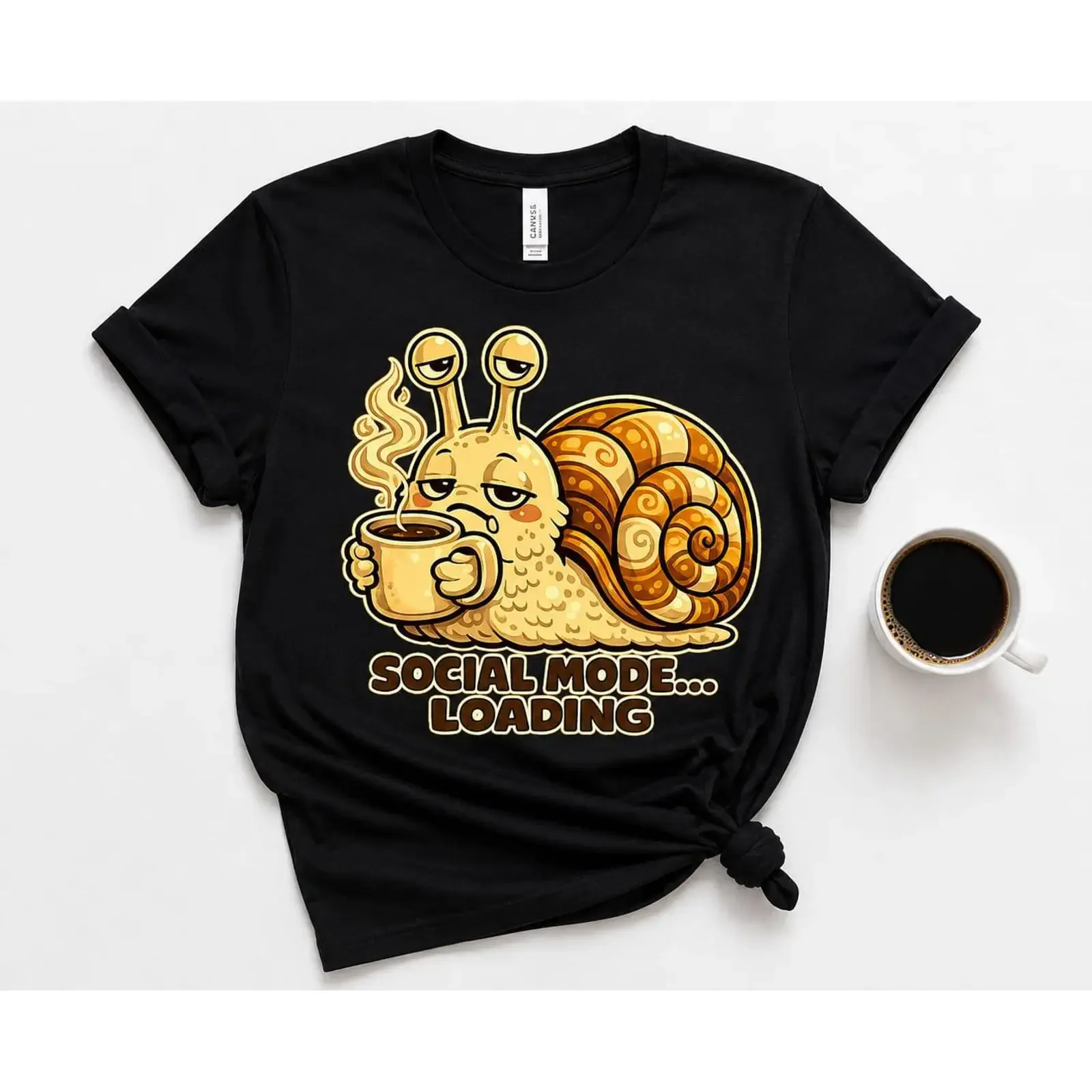 Social Mode Loading T Shirt Funny Introvert Sleepy Snail Coffee Lover Battery  vintage Washed Unisex Slightly Stretched