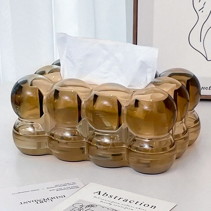 Modern Amber Gold Tissue Box Rectangular Ball Napkin Face Towel Storage Box Living Room Countertop Storage Container Home Decor