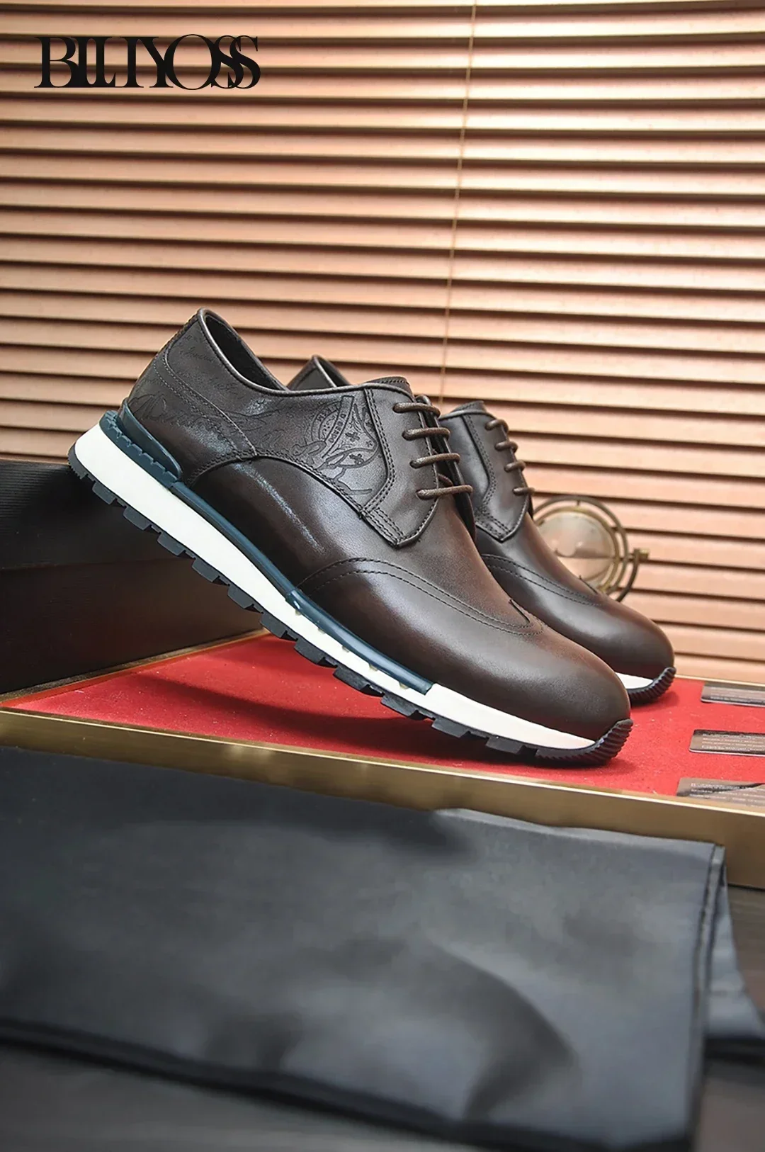 BLLIYOSS Shoes for Men 2025 new Calf leather stitching  high quality Three dimensional relief sculpture Embossed badge pattern