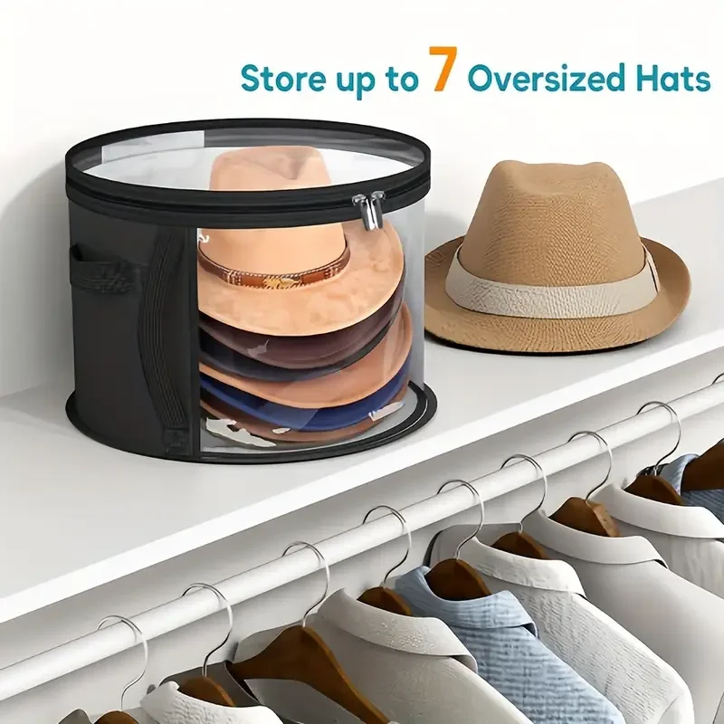Non-woven Storage Bucket Portable Zipper Handle Travel Storage Box Clothes Hat Storage Bag Foldable Round Brim Hat Storage Bag